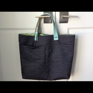 HAND CRAFTED denim-like tote with paisley lining